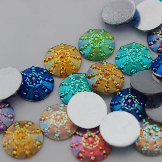 14mm AB Renk Kristal Reçine Yuvarlak Rhinestones Düz Beads Taş Scrapbooking El Sanatları Takı Aksesuarları ZZ13228M