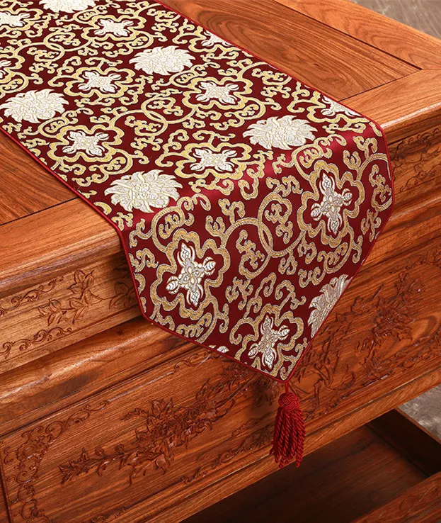 Feliz elegante chino de tela de seda tablero de mesa rectángulo de navidad rectángulo damasco mesa de mesa decorativa mesa de comedor estera 200x33cm