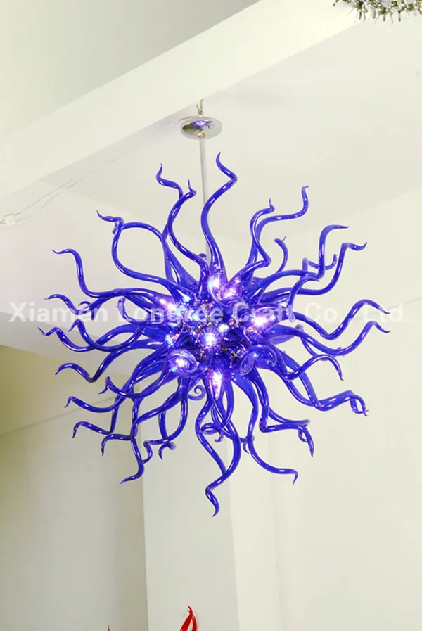 Mini Blue Art Glass Style Blown Chandeliers Lighting with LED Source Hanging Round Lamps