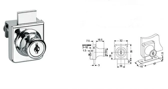 Furniture glass cabinet mall display cabinet door lock single door window mobile phone counter free door lock 407