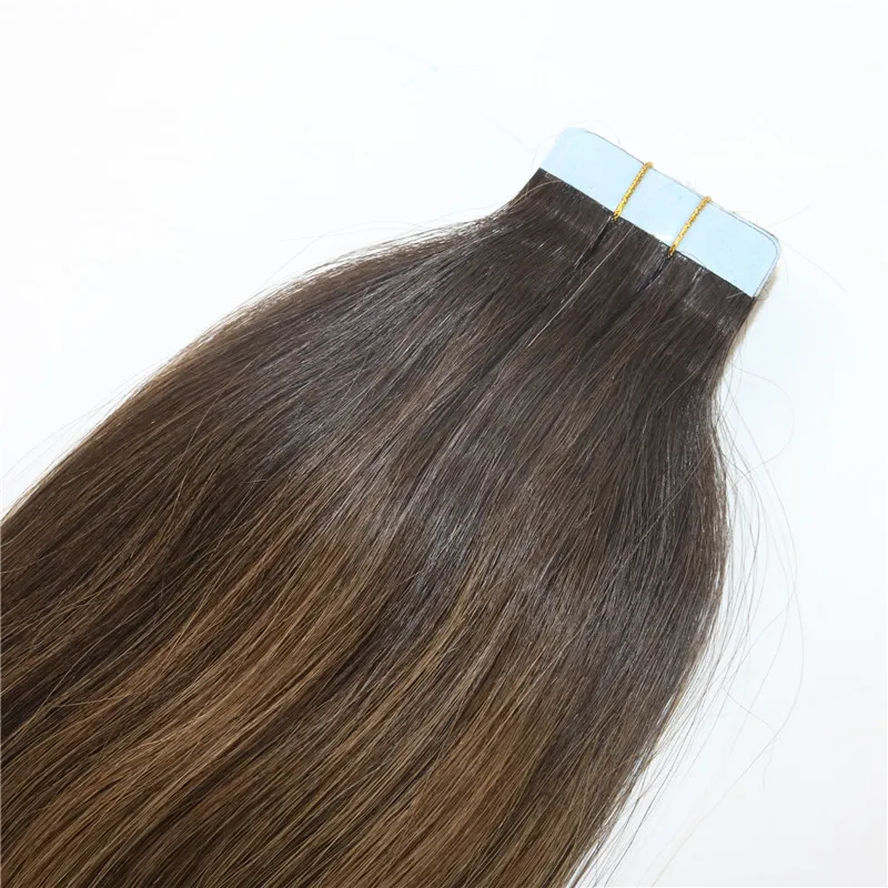 Balayage Color #2#8 High Quality Hot Selling Brazilian Virgin Remy Hair Straight Seamless Human Hair PU Tape In Hair Extension 100g 