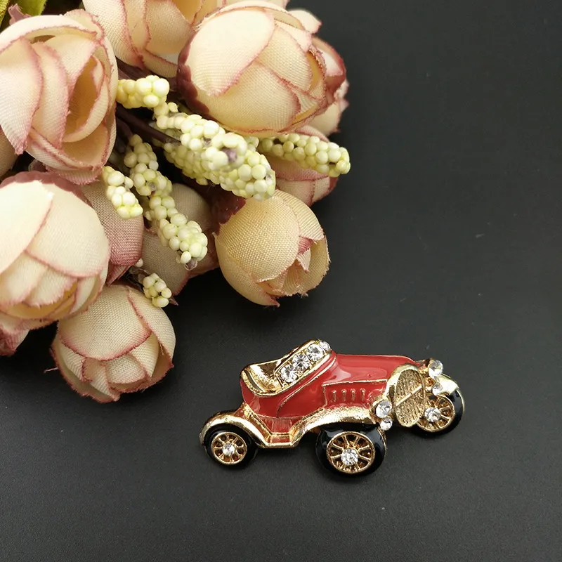 / 45mm Car Brooch Pin Gold Tone Red Enamel Brooches Sports Car Fashion Women Costume Jewelry Wedding Pins