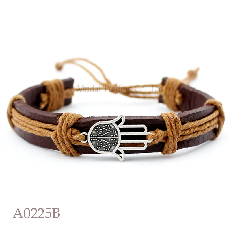 All is Well Hamsa Hand Adjustable Leather Cuf