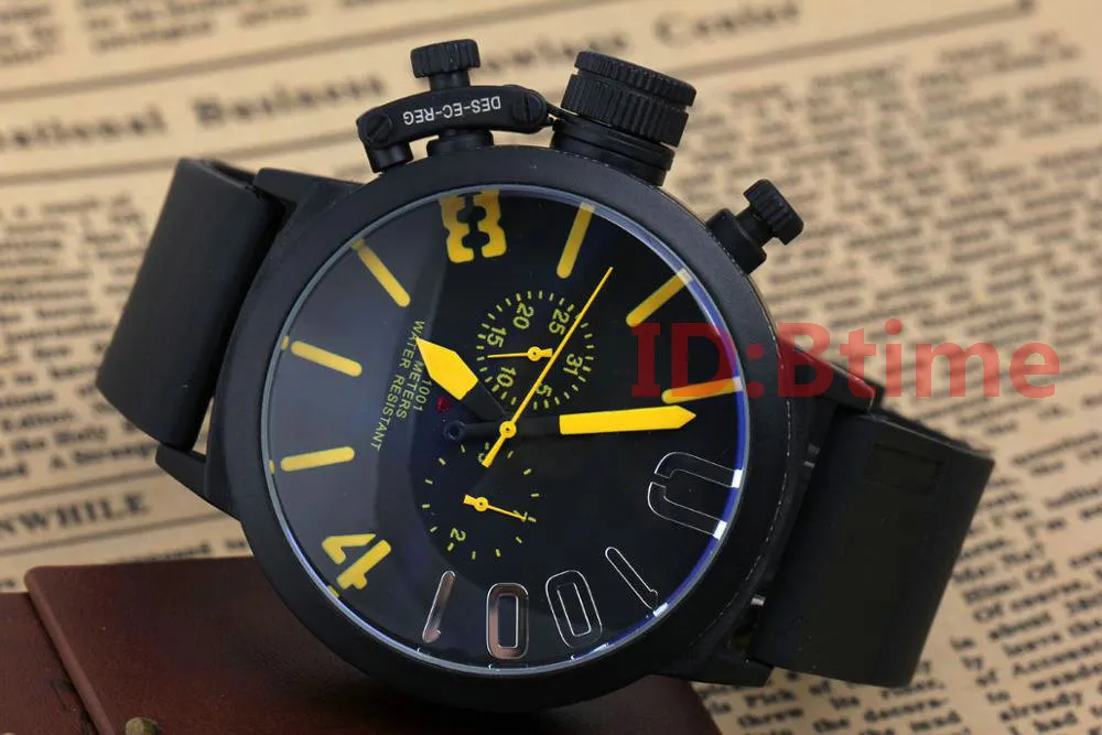 Orologio da uomo con cassa nera Sport 50mm Big Boat Argento Gomma nera Movimento automatico rotondo classico Orologi da polso meccanici della mano sinistra