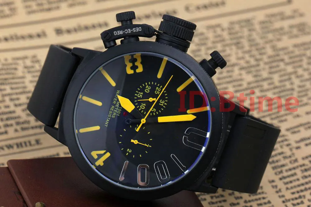 Relógio masculino caixa preta esportes 50 mm grande barco prata preto borracha clássico redondo movimento automático mecânico relógios de mão esquerda relógios de pulso