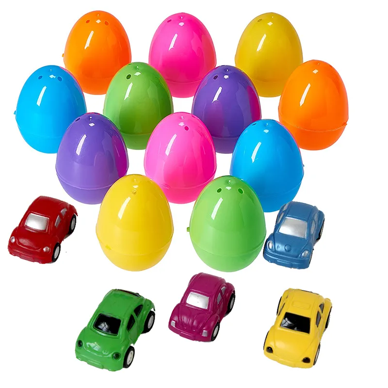 Novelty Games 6*4cm Colorful Easter Eggs Filled+Plastic Mini Pull back Vehicles cars toys Capsule kids gifts