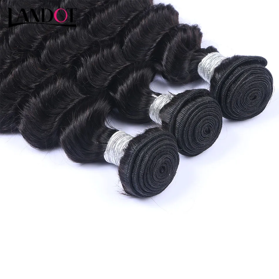 Peruvian Malaysian Brazilian Virgin Hair Weaves 3 Bundles with Top Lace Closure Deep Wave Curly 8A Indian Cambodian Remy Human Hair Closures