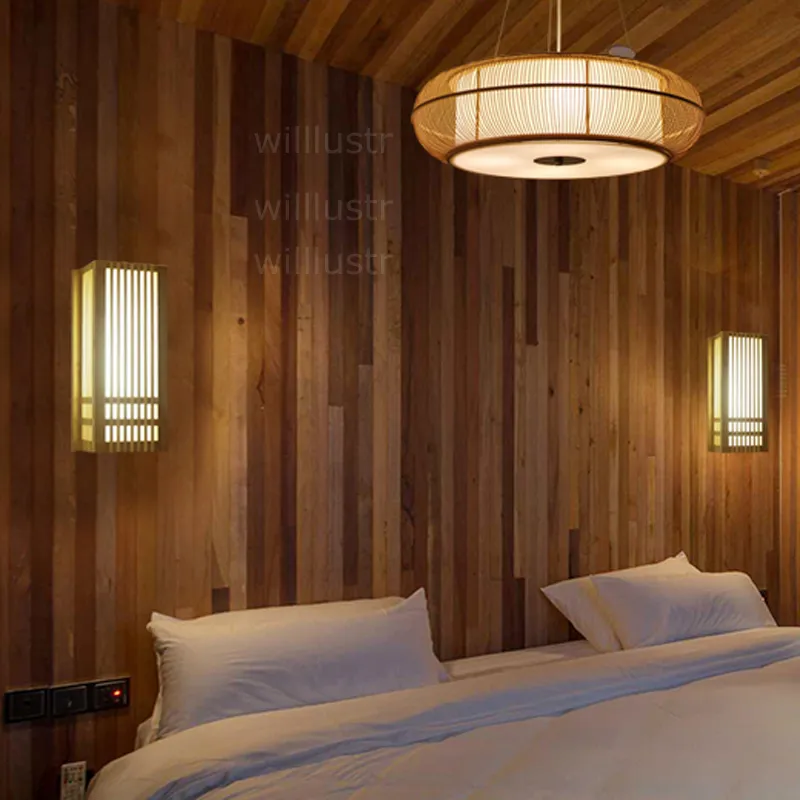 LED Bamboo Wall Sconce wood lamp Japan style lighting living room restaurant bar cafe el bedroom hall Izakaya lobby natural bam276d