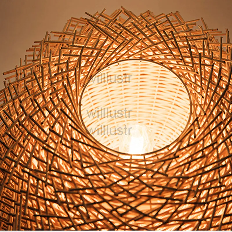 willlustr wicker pendant lamp handmade bird nest suspension light el restaurant mall bar lounge porch rattan hanging chandelier267J