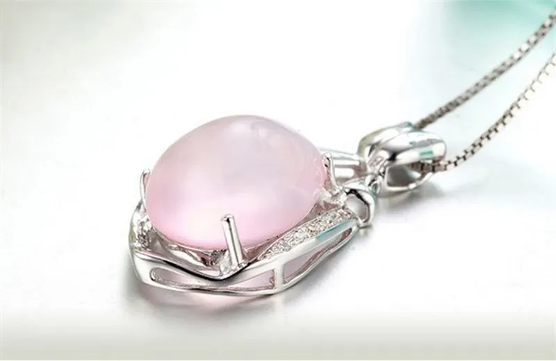 Yhamni Luxury Solid 925 Sterling Silver Pink Gem Crystal Pendant Necklace天然石水滴ネックレスdz056304p