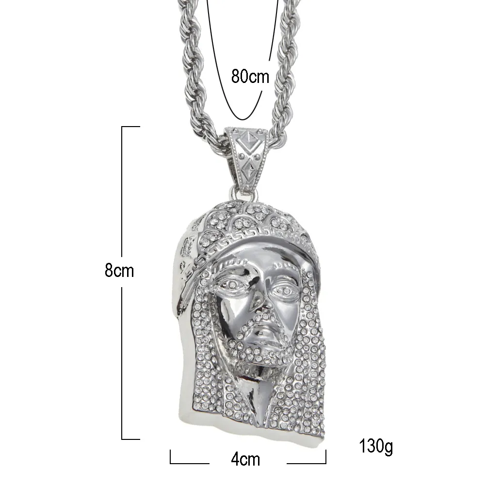 18K Gold Plated JESUS Christ Piece Head Face Hip Hop Pendant Necklace Chain For Men Women Trendy Holiday Accessories271j