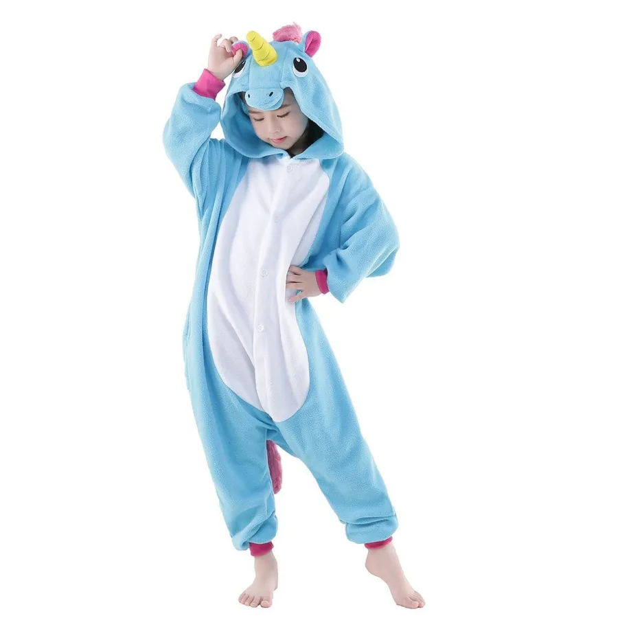 Blue and Pink Unicorn Cosplay Kigurumis Children Halloween Carnival Mardi Gras Costumes Kids Onesie Pajamas250j