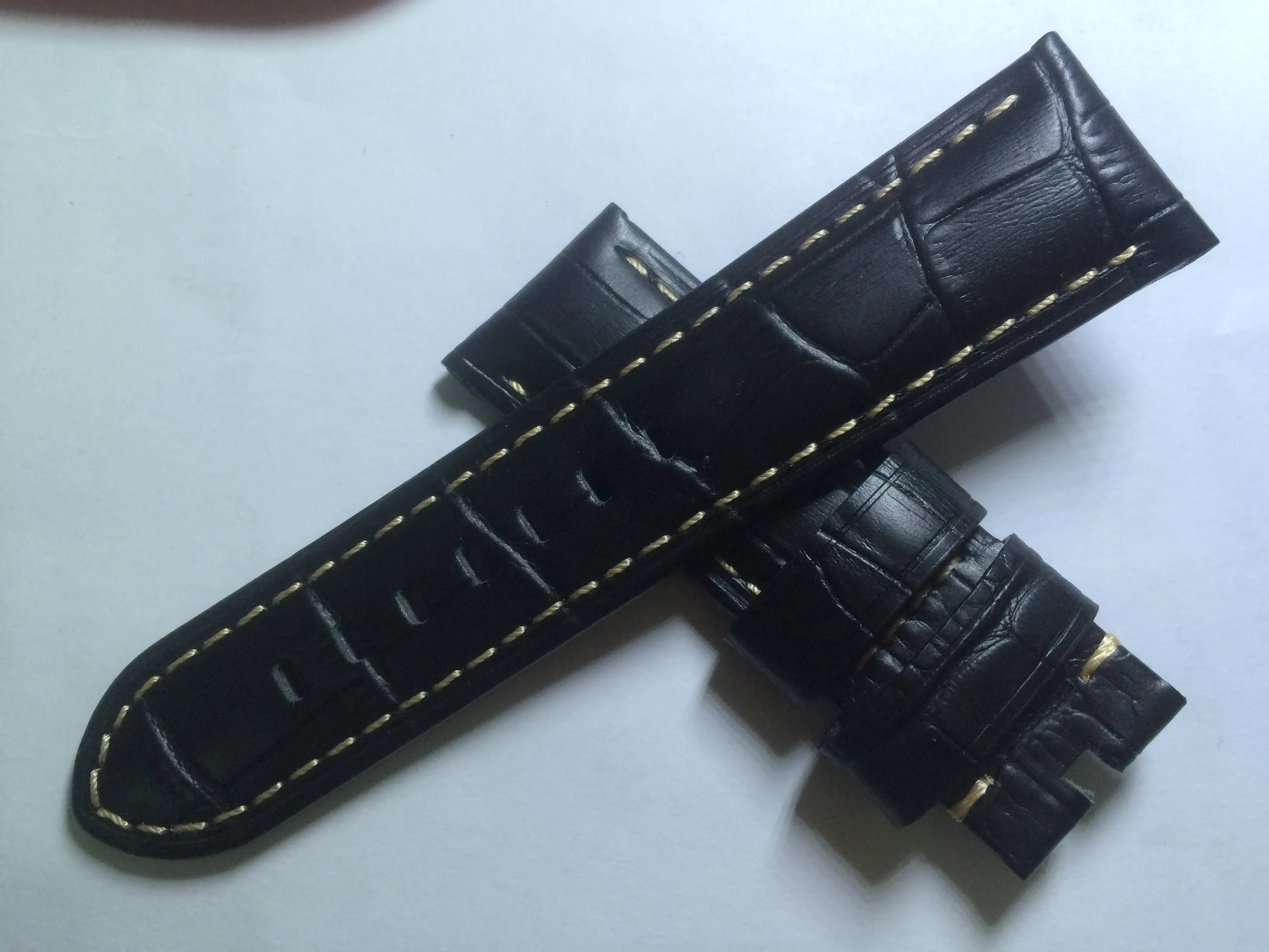 New 24mm Mens Black Brown Leather Watchband crocodile texture First class quality 274T
