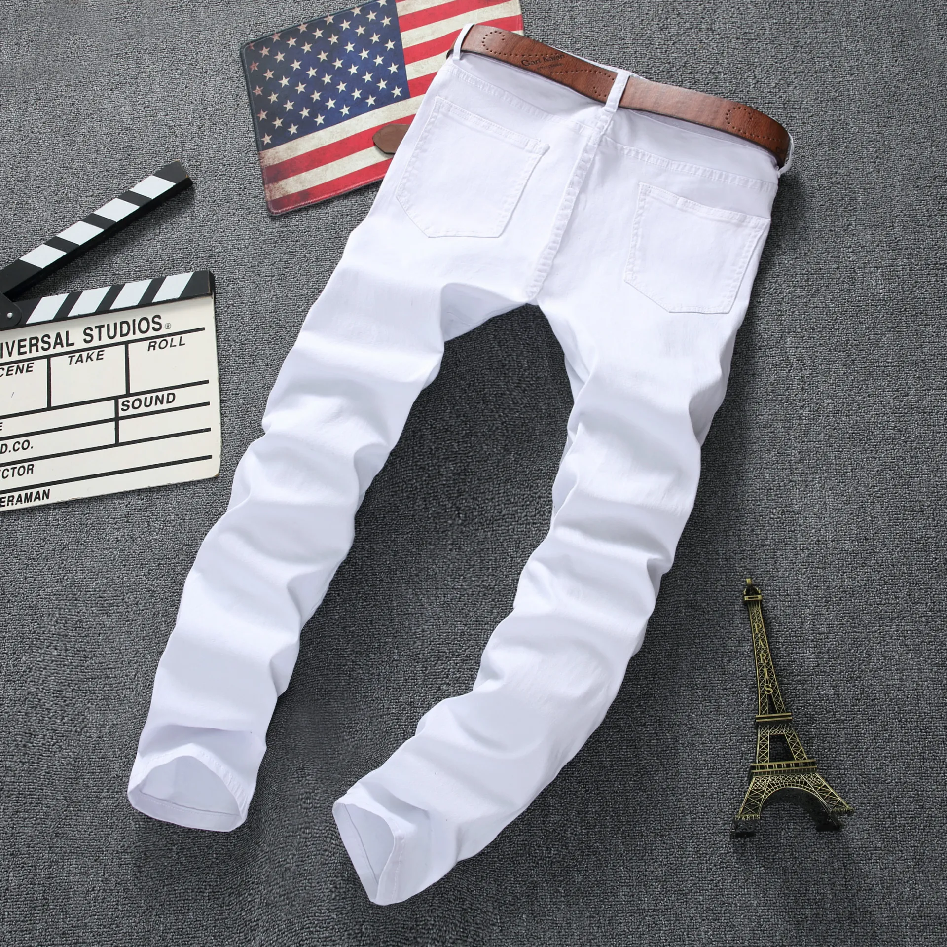 Fashion Mens Straight Slim Fit Biker Jeans Pants Distressed Skinny Ripped Destroyed Denim Jeans Washed Hiphop Trousers Black