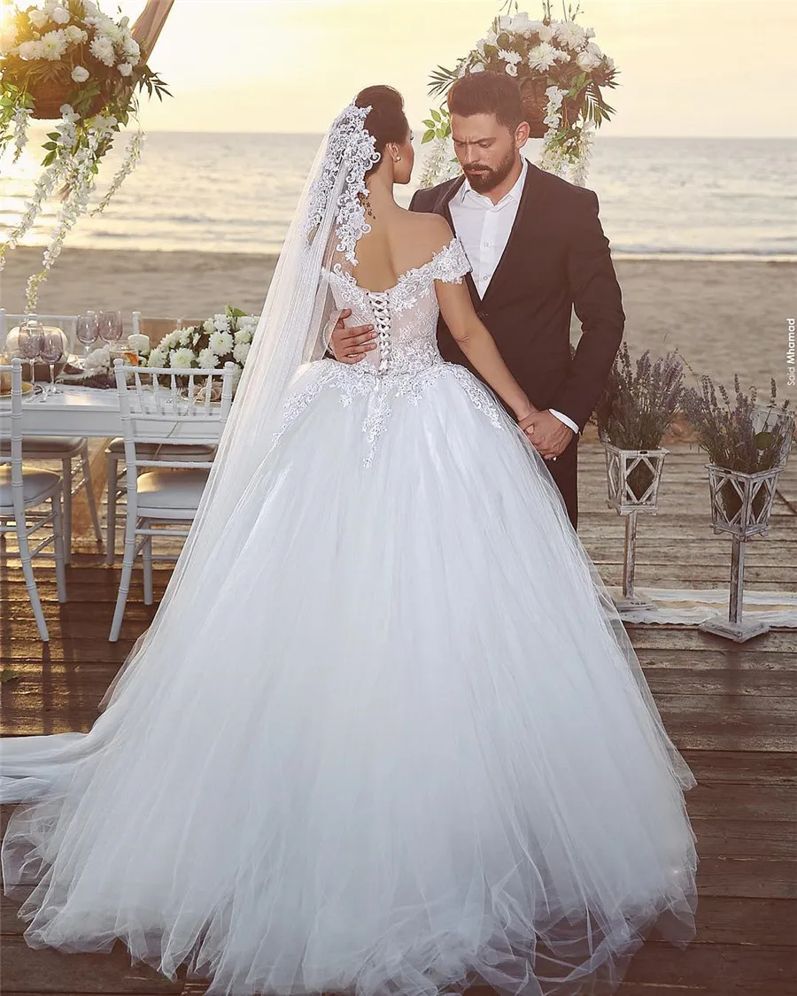 Saidmhamad V-neck Ball Gowns Wedding Dress 2019 Design Off the Shoulder Bridal Dress Tulle vestidos de festa