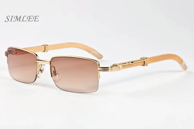 Designer-Sonnenbrillen für Herren, Büffelhorn-Brille, Vintage-Retro-Bambusholz-Sonnenbrille, billige vollrandlose Brillenfassung, klare Linse2737
