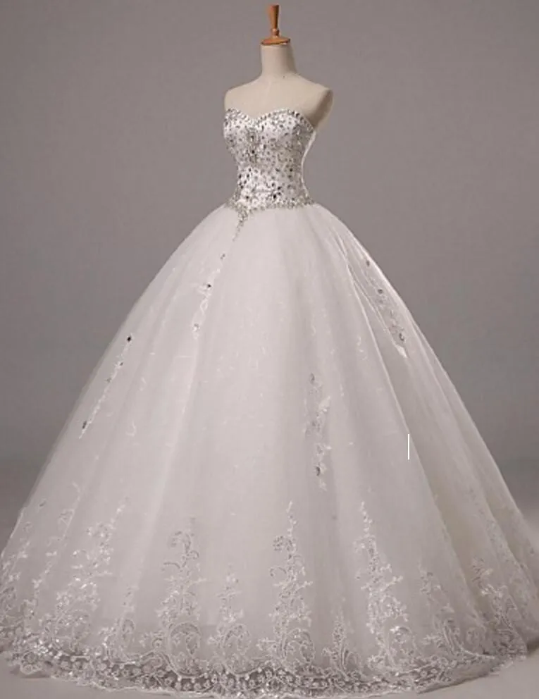 Ball Gown Wedding Dress Sparkle & Shine Floor-length Sweetheart Tulle with Appliques Beading