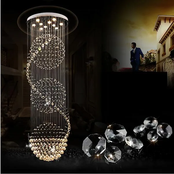 Lustres de cristal led luzes escadas pendurado luz lâmpada iluminação interior decoração com d70cm h200cm lustre luminárias264v