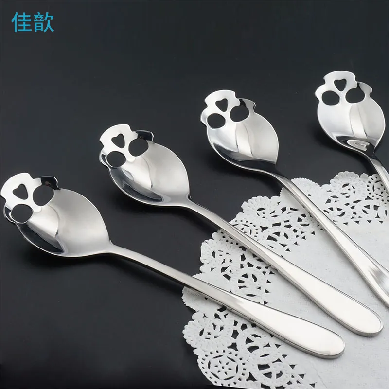 Whole- jiaxin flatware stainless funny skull shape Long handle coffee spoon teaspoon dessert spoon ice cream candy spoon2738