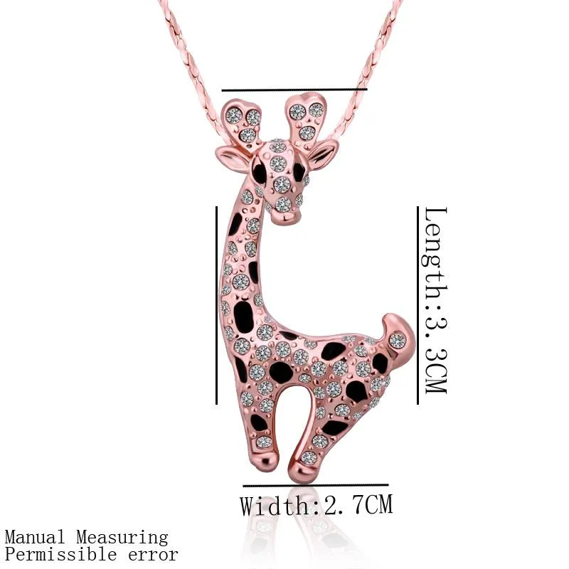 Rose Gold white crystal jewelry Necklace for women DGN522 giraffe 18K gold gem Pendant Necklaces with chains249D