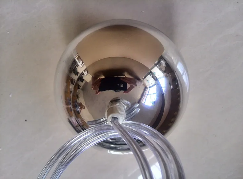 Lampe suspendue en forme de boule de verre moderne, luminaire décoratif de plafond rond avec abat-jour en argent, luminaire de cuisine, 283k