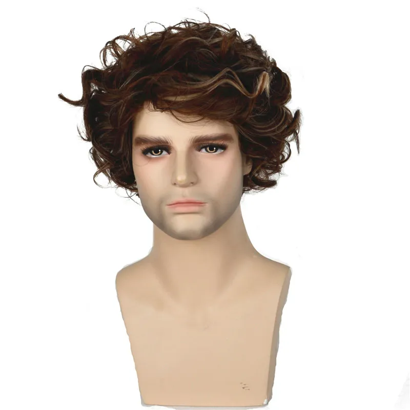 8 inch Short Men Wigs Synthetic Curly Wig Color Mixing Male Hair 