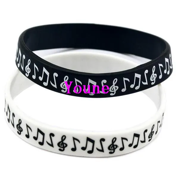 50 st ny design classi logo musiknotning silikon armband armband för student svart vit 291o