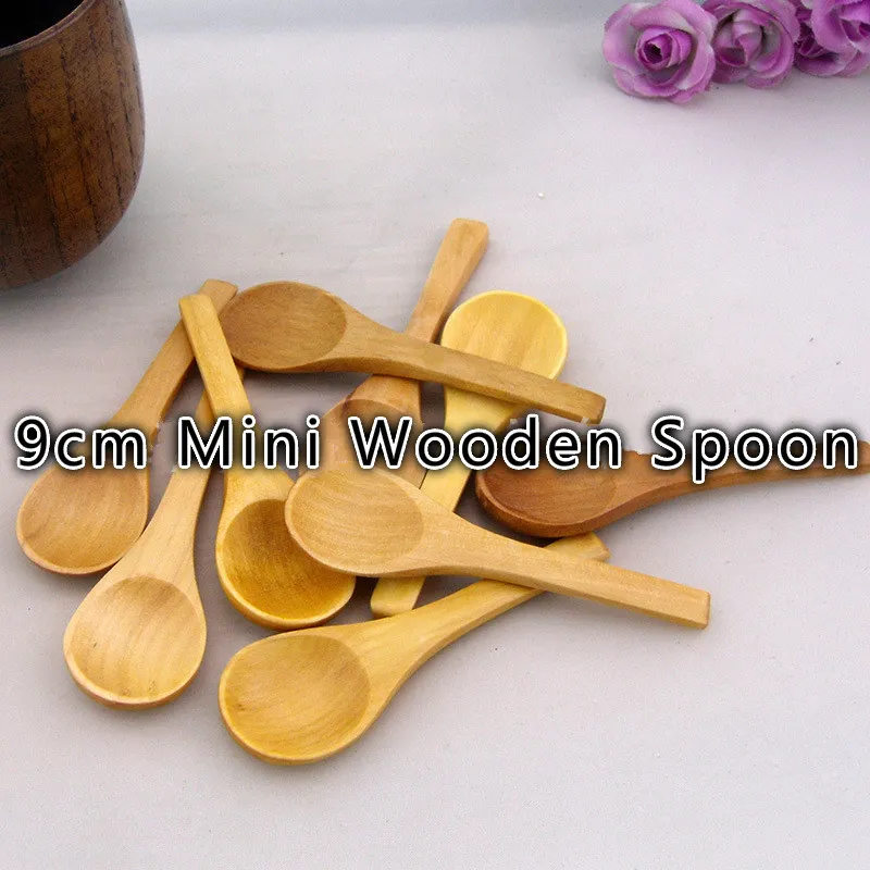 Whole- 9cm Mini Wooden Bamboo Spoon Lovely Seasoning Spoon Ice Cream Spoon310z