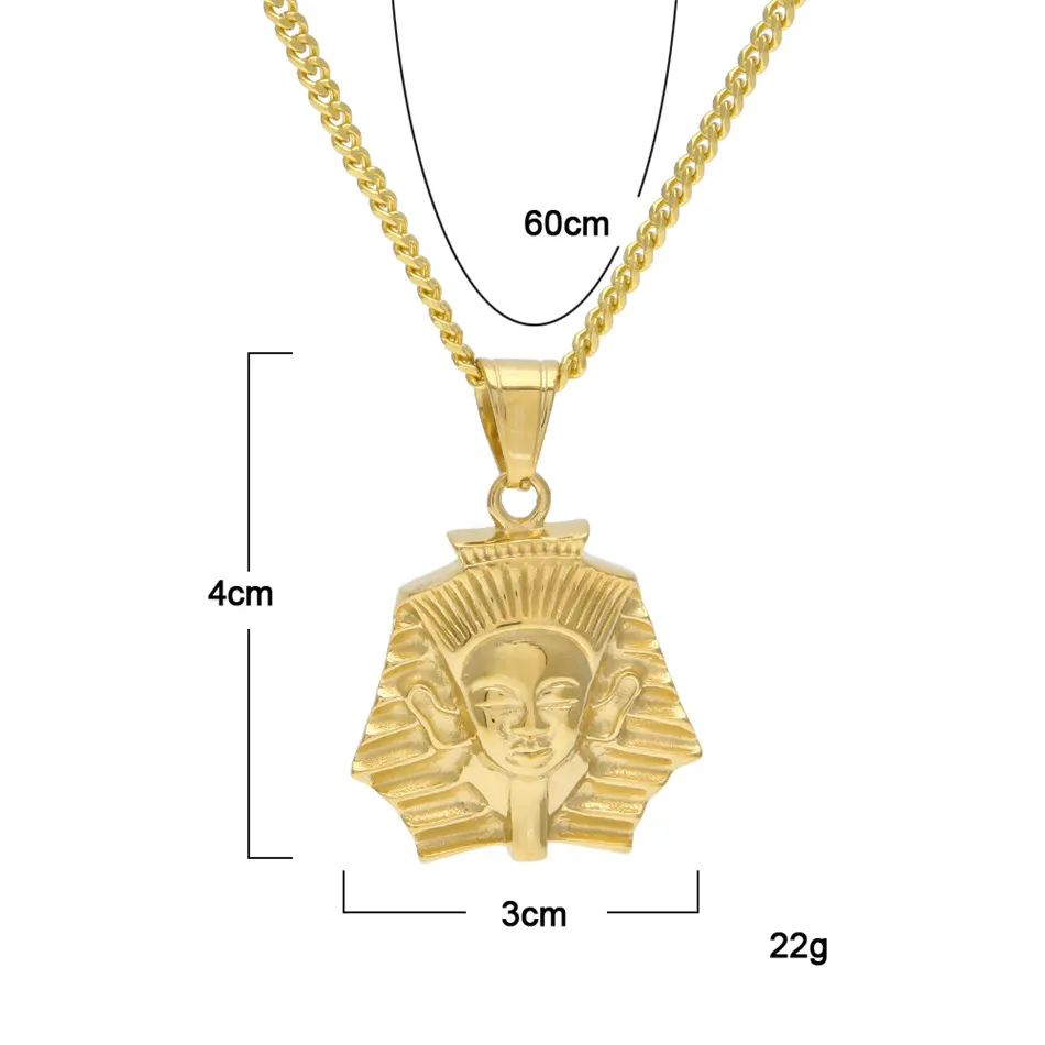 Erkekler Kadın Paslanmaz Çelik Mısır Firavun Kolye Altın Renk Hip Hop Stili Titanyum Mısır Kral Kolye Zinciri Punk Jewelry238v