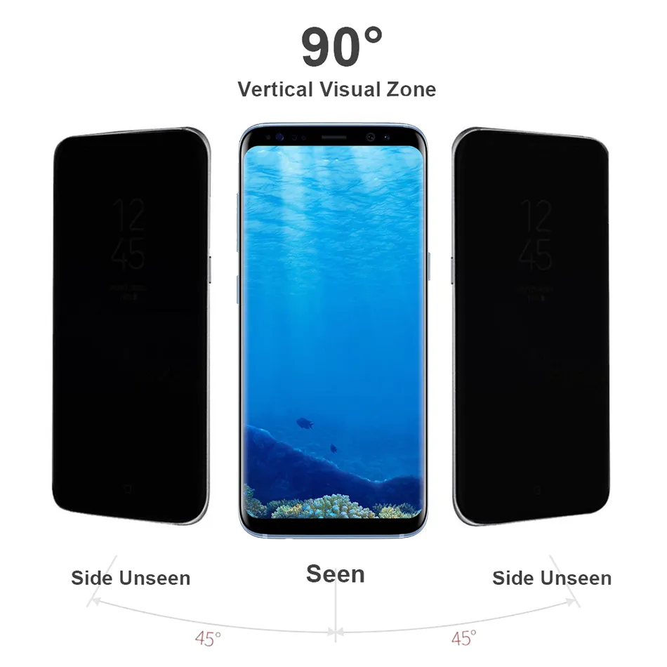 Privacy Temped Glass Anti Spy Samsung Galaxy S22 S21 S9 S8 Plus 20 Film a protezione curva antispui