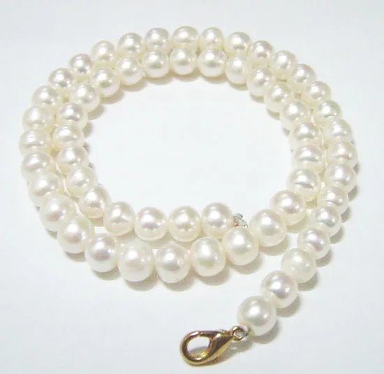10 pz / lotto Bianco rotondo rotondo perla d'acqua dolce collana di moda aragosta chiusura 16inch regalo di gioielli artigianale fai da te P8