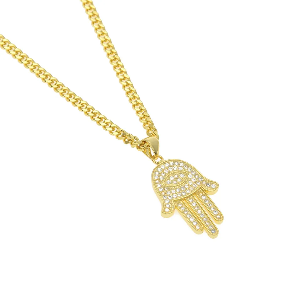 Циркон Фатима ручной кулон золотого цвета медный материал блестящий кристалл удачи рука ладонь ожерелье цепочка для женщин291T