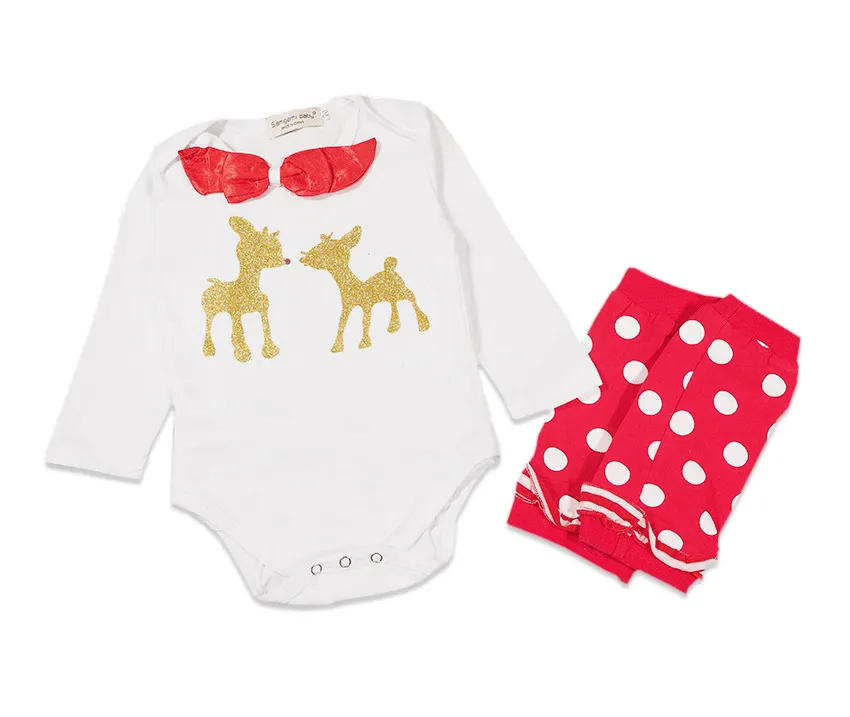 2017 Children Christmas letter bow Newborn Outfits 3 styles Infant Baby Long Sleeve Cotton Rompers+leg warmer two Piece set