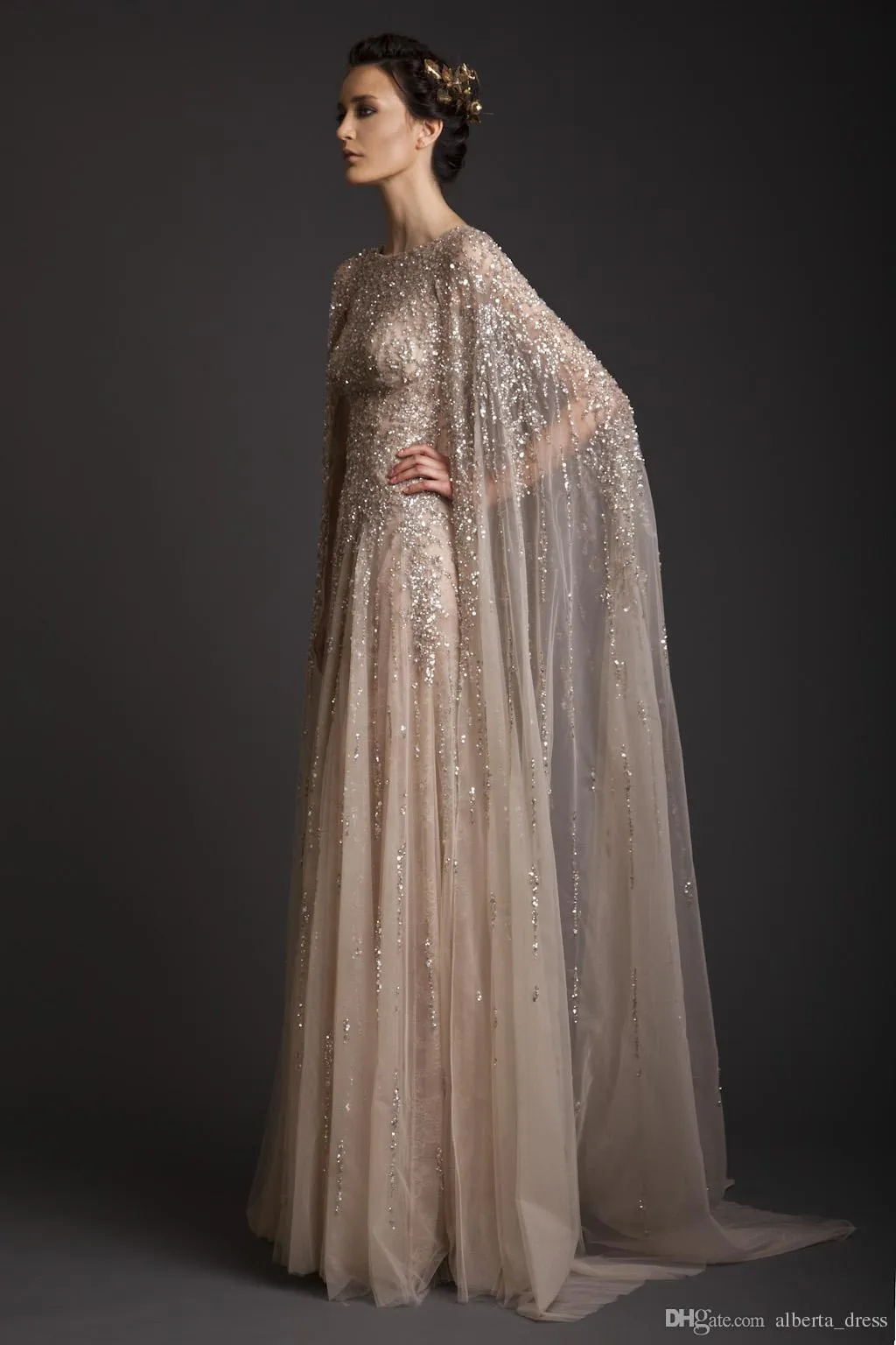 Krikor Jabotian 2019 Dresses Evening Wear With Wrap Champagne Beads Sequined A Line Prom Gowns Custom Made Formal Party Dress