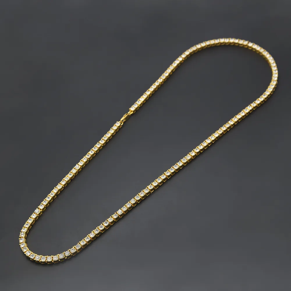 Мужское серебро, черное золото, кристаллы со льдом, 1 ряд, теннисная цепочка, ожерелье в стиле хип-хоп, блестящее ожерелье в стиле стимпанк245B