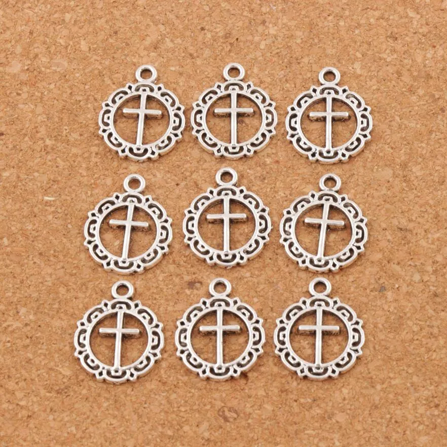 Otwarty kółko kwiatowe Cross Cross Charm Beads Część 16 3x19 8 mm antyczne srebrne wisiorki ręcznie robione biżuteria DIY L495279W