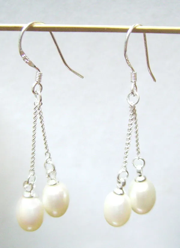 10 pares / lote Pendientes de perlas blancas Cuelga Chandelier Silver Hook para regalo de bricolaje Joyería de artesanía C2 7x9mm