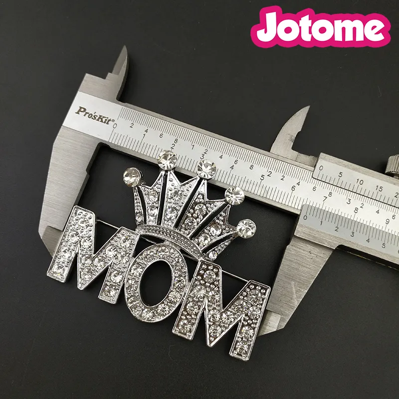 Silver Tone Mother's Day Gift Brooches Crown MOM Rhinestone Crystal Brooch Pin For Suit