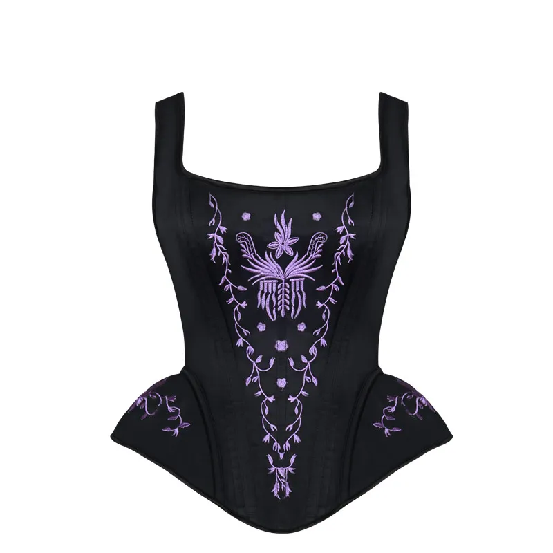 Women Halterneck Steel Boned Steampunk Brocade Embroidery Overbust Padded Corset With Straps Waist Control Zipper Waist Training Bustier