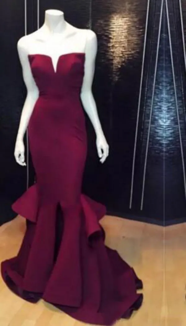 Zarif Abiye Kat Uzunluk V Yaka Straplez Kolsuz Mermaid Balo Elbise Vestidos De Festa Seksi Ön Yarık