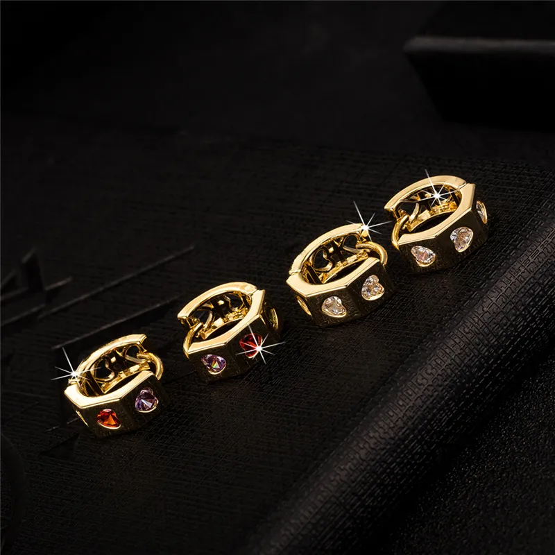 Fashion 18K Yellow Gold Plated Small Earrings Cubic Zirconia Little Hearts Hoop Earrings Women Ear Jewelry Heart Earring236Q
