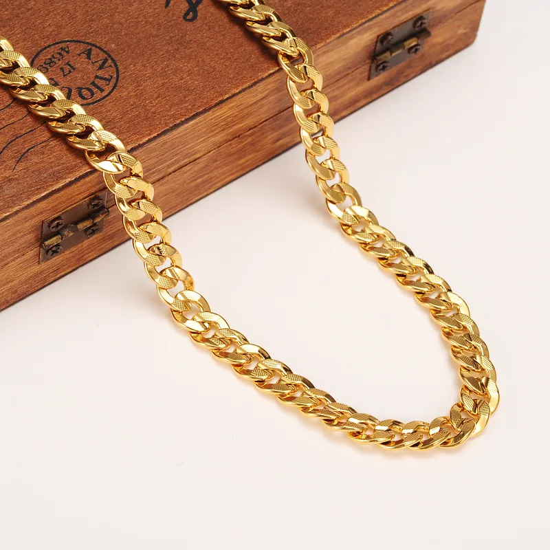 Classiques à la mode véritable or jaune 24K GF hommes femme collier Bracelet bijoux ensembles solide chaîne gourmette résistant à l'abrasion 318f