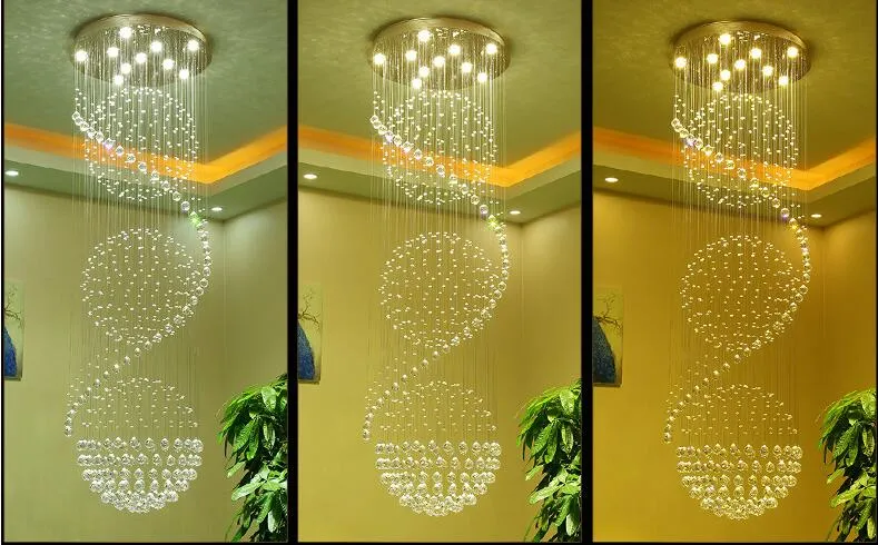 Lustres de cristal led luzes escadas pendurado luz lâmpada iluminação interior decoração com d70cm h200cm lustre luminárias264v