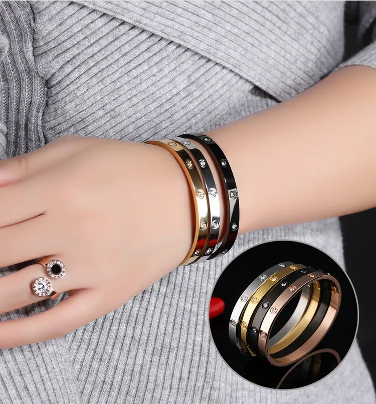 échantillon gratuit * Top marques de qualité nouveaux bangle zircon bijoux de corps de bracelets hommes bracelet en acier inoxydable des femmes en or rose bracelets