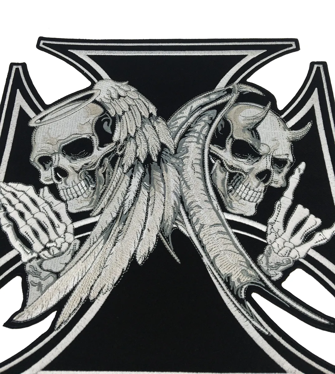 NEW ARRIVAL Large Size Cross Death Devil Skull Patch Angel Skull Motorcycle Biker Embroidered Back Patch Iron on Sew on 