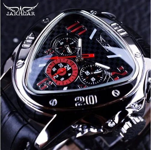 Jaragar Sport Fashion Design Geometrische Driehoek Kast Bruine Lederen Band 3 Wijzerplaat Heren Horloge Topmerk Luxe Automatisch Horloge Clock260S