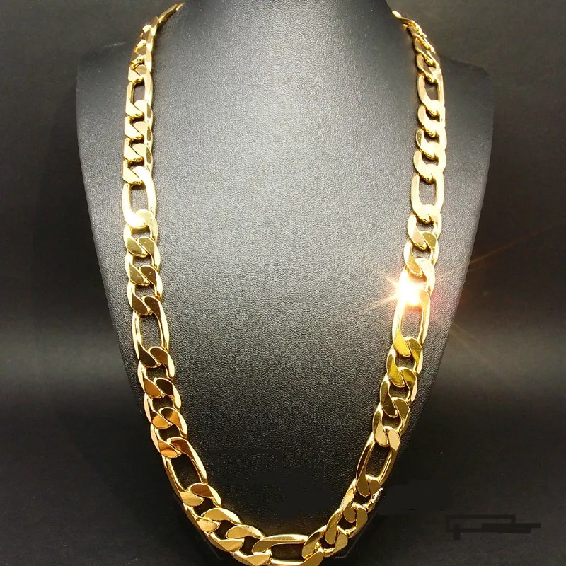 Novo pesado 94g 12mm 24k amarelo sólido ouro preenchido colar masculino corrente de meio-fio jóias2387