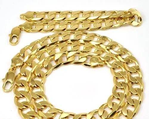 Set di braccialetti con collana in oro massiccio giallo reale 24K da uomo pesante, set di gioielli con catena a cordolo solido SET Classics278z