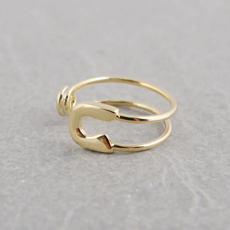 Whole Funny Big Safety Pin Ring Adjustable Rings Gold Silver Rose Gold Plated Simple Jewelry For Women EFR080247t
