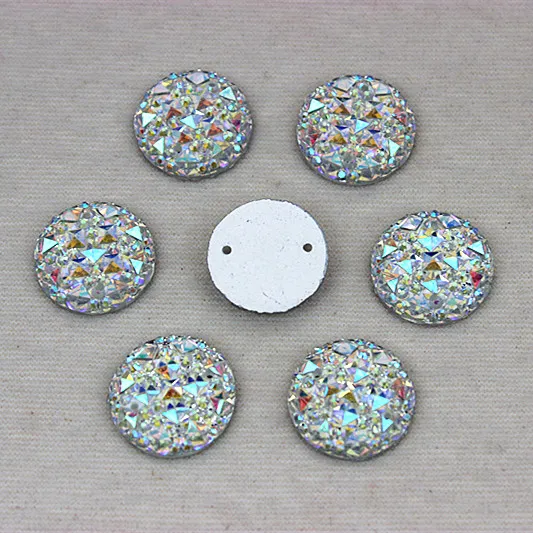 12mm 300 pièces cristal AB acrylique dos plat rond forme de cercle acrylique strass coudre sur 2 trous 1961